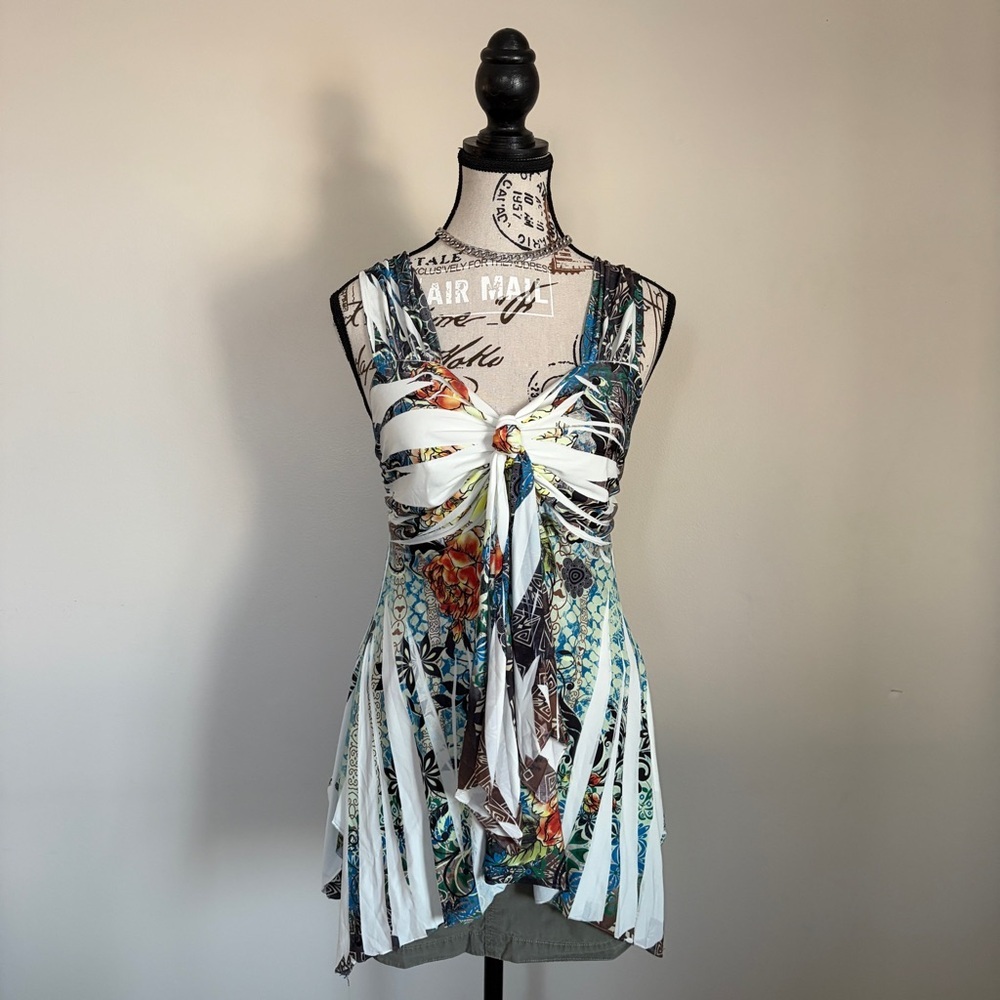 pretty woman vintage sleeveless boho whimsy top with front tie